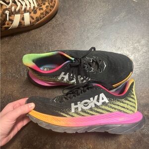 Hoka Black Shoes with Neon Accents